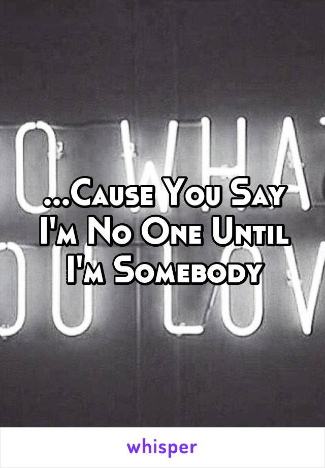 ...Cause You Say I'm No One Until I'm Somebody