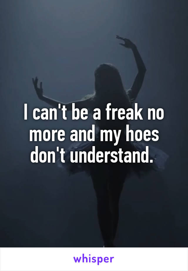 I can't be a freak no more and my hoes don't understand. 