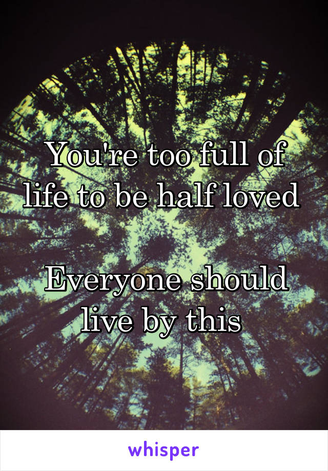 You're too full of life to be half loved 

Everyone should live by this 