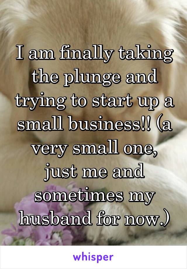 I am finally taking the plunge and trying to start up a small business!! (a very small one, just me and sometimes my husband for now.)