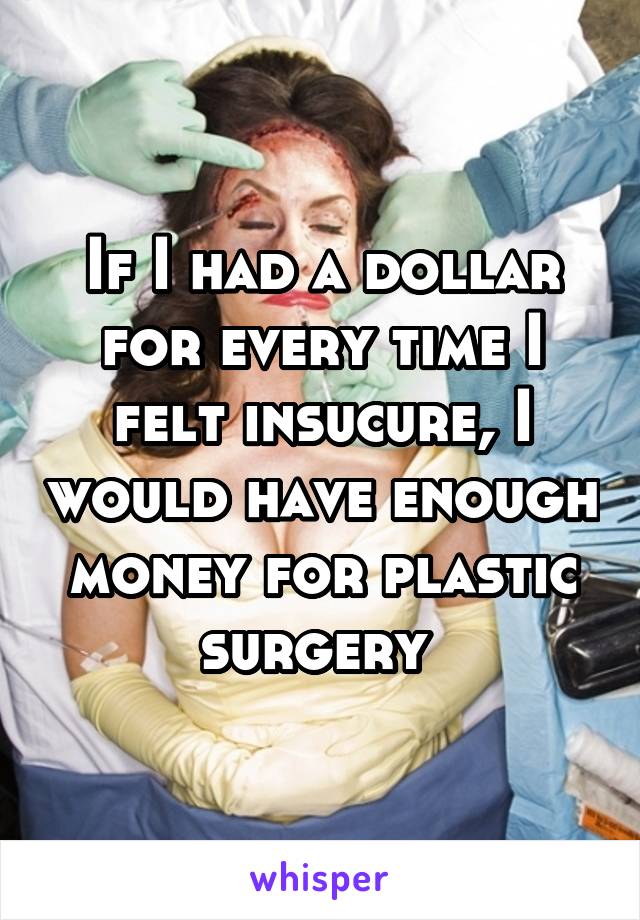 If I had a dollar for every time I felt insucure, I would have enough money for plastic surgery 