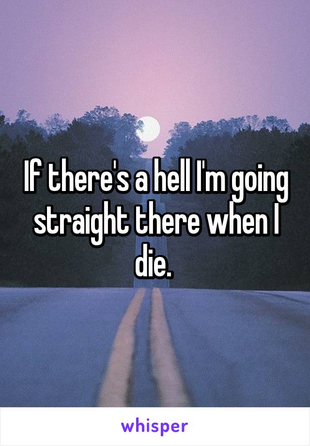 If there's a hell I'm going straight there when I die. 