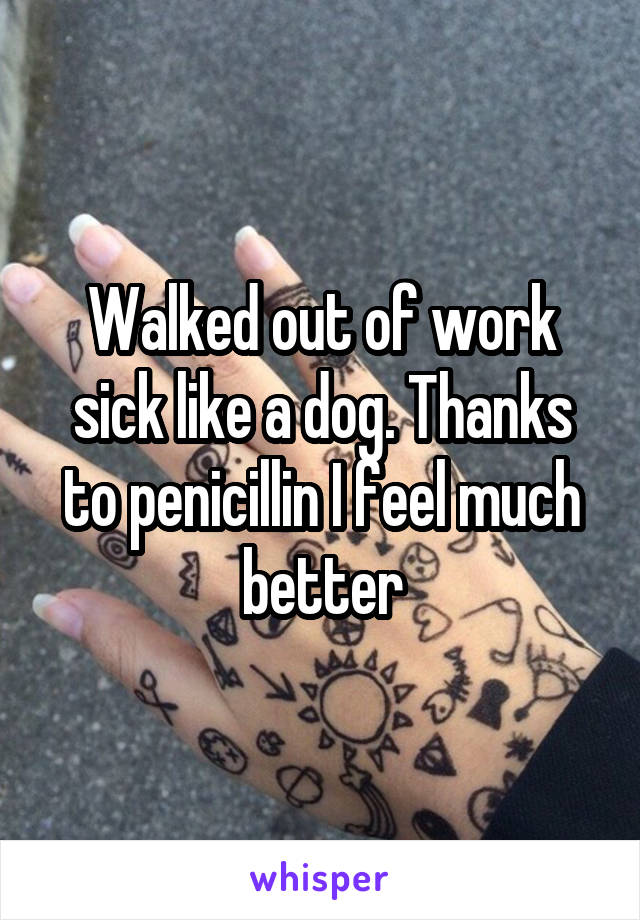 Walked out of work sick like a dog. Thanks to penicillin I feel much better