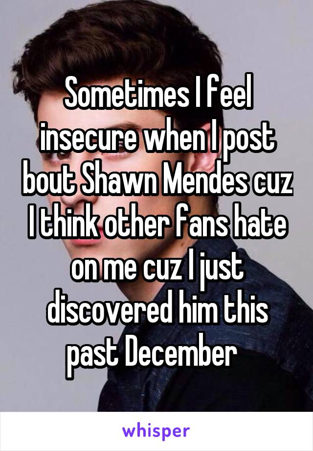 Sometimes I feel insecure when I post bout Shawn Mendes cuz I think other fans hate on me cuz I just discovered him this past December  