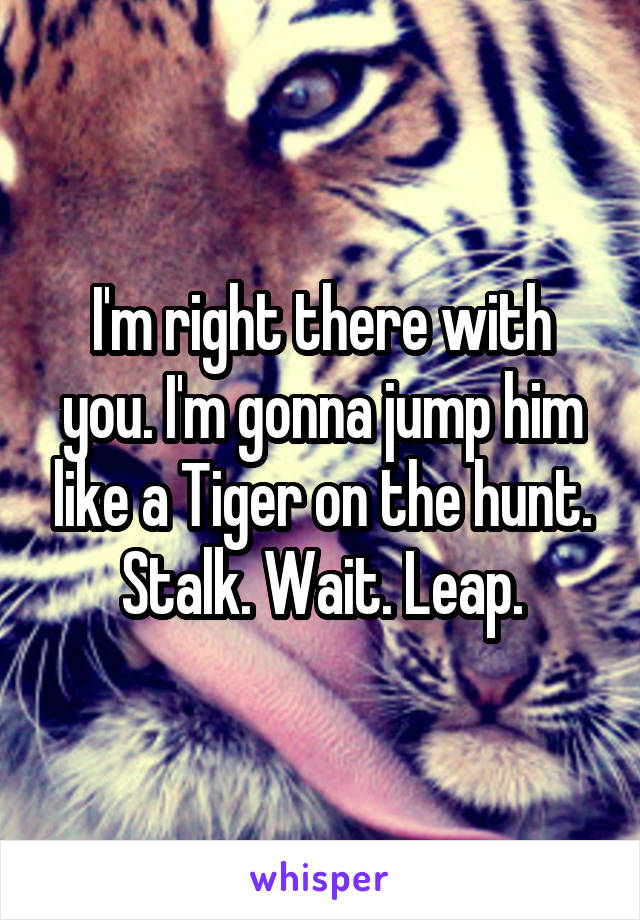 I'm right there with you. I'm gonna jump him like a Tiger on the hunt. Stalk. Wait. Leap.