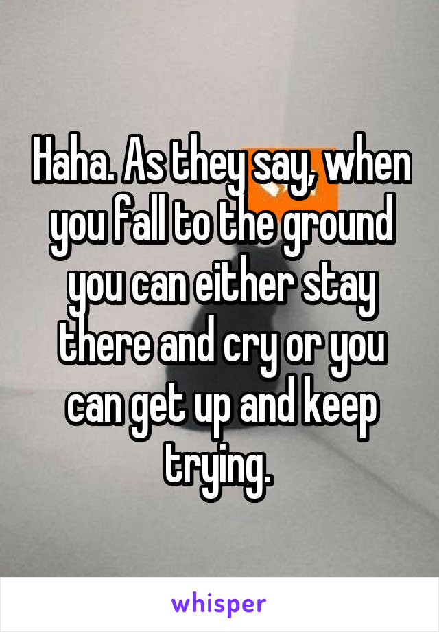 Haha. As they say, when you fall to the ground you can either stay there and cry or you can get up and keep trying. 