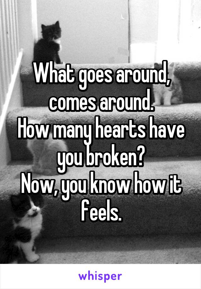 What goes around, comes around.
How many hearts have you broken?
Now, you know how it feels.