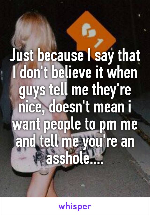 Just because I say that I don't believe it when guys tell me they're nice, doesn't mean i want people to pm me and tell me you're an asshole....