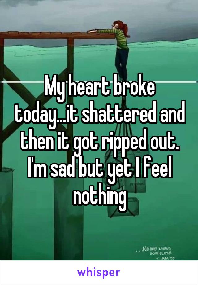 My heart broke today...it shattered and then it got ripped out. I'm sad but yet I feel nothing