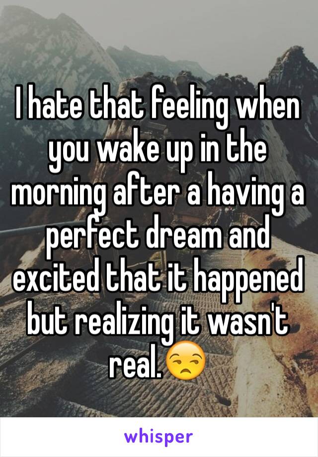 I hate that feeling when you wake up in the morning after a having a perfect dream and excited that it happened but realizing it wasn't real.😒