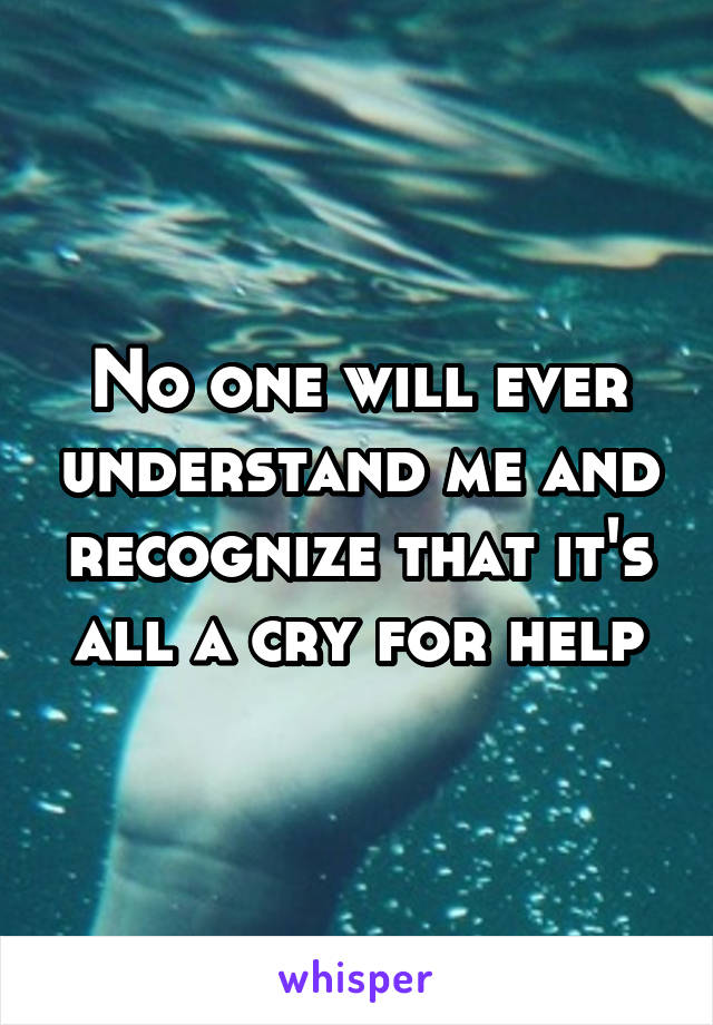 No one will ever understand me and recognize that it's all a cry for help