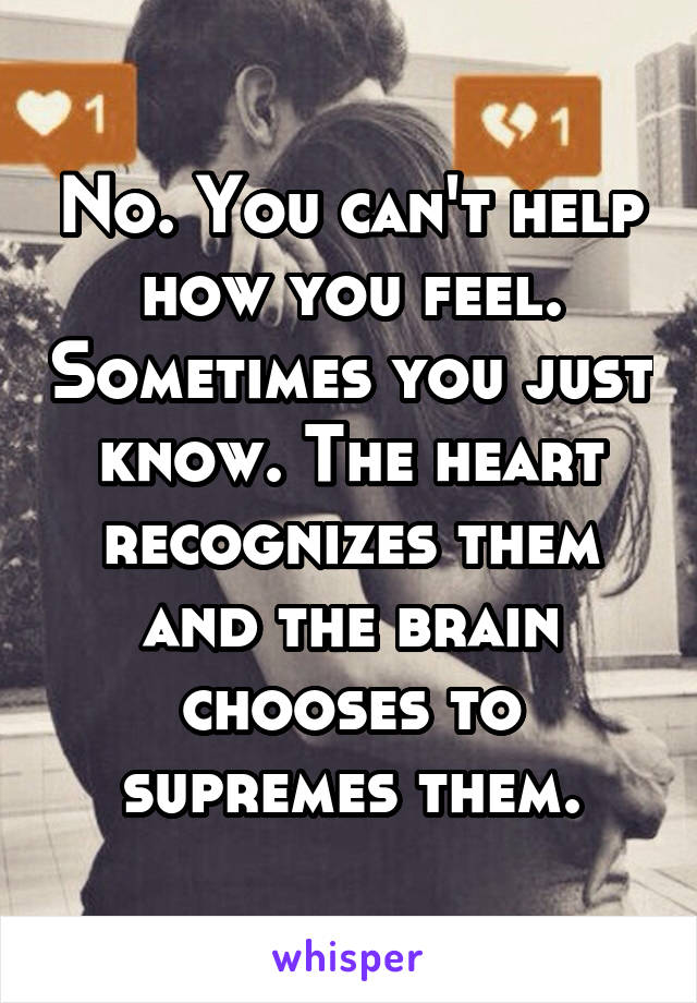 No. You can't help how you feel. Sometimes you just know. The heart recognizes them and the brain chooses to supremes them.