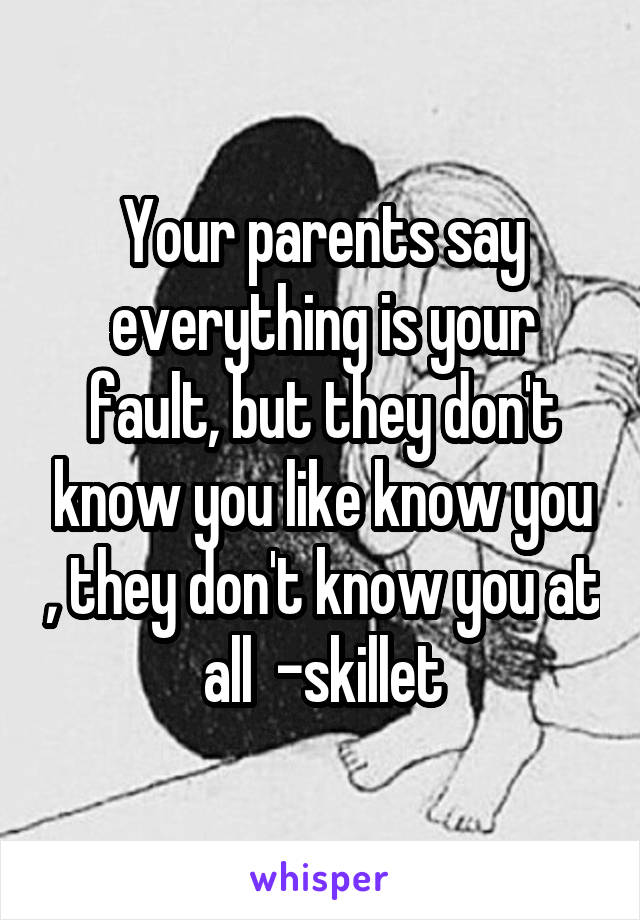 Your parents say everything is your fault, but they don't know you like know you , they don't know you at all  -skillet