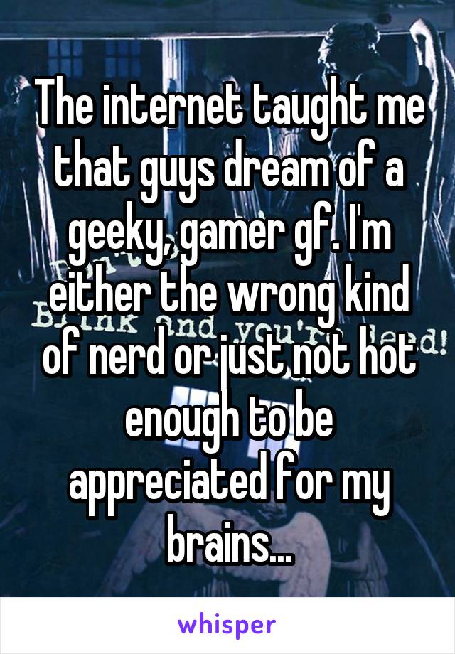 The internet taught me that guys dream of a geeky, gamer gf. I'm either the wrong kind of nerd or just not hot enough to be appreciated for my brains...