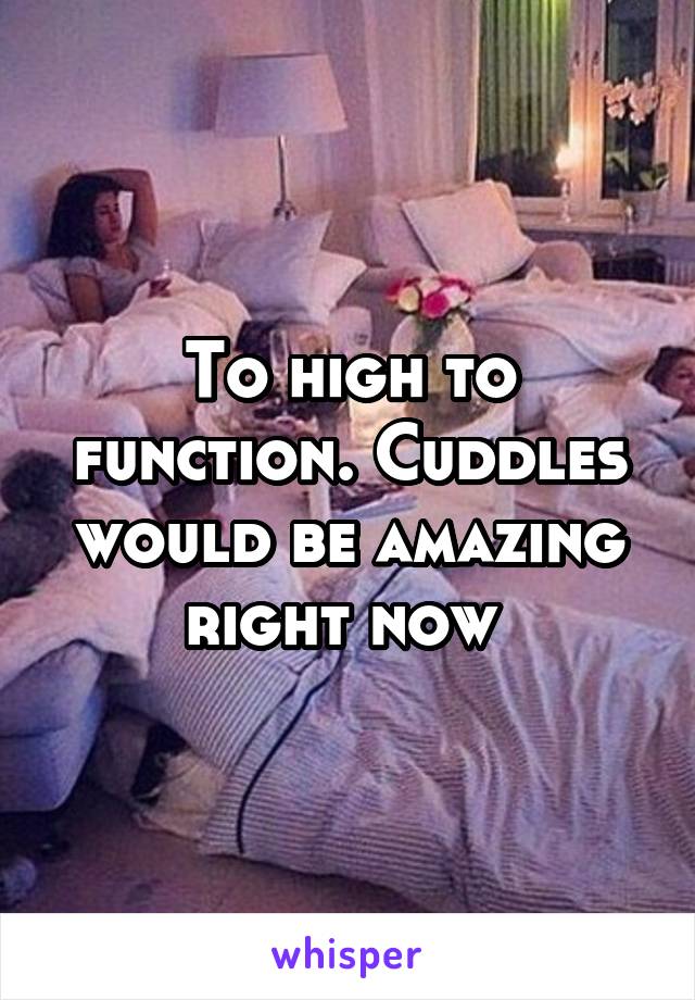 To high to function. Cuddles would be amazing right now 