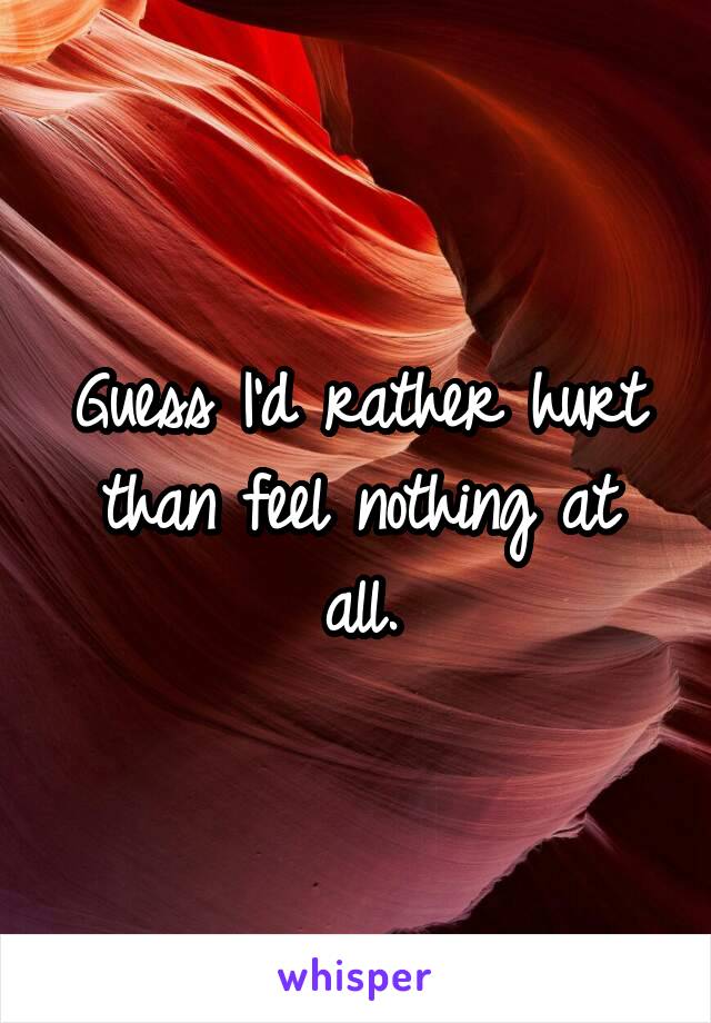 Guess I'd rather hurt than feel nothing at all.