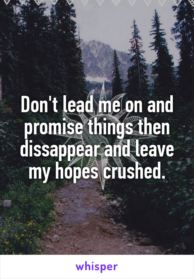 Don't lead me on and promise things then dissappear and leave my hopes crushed.