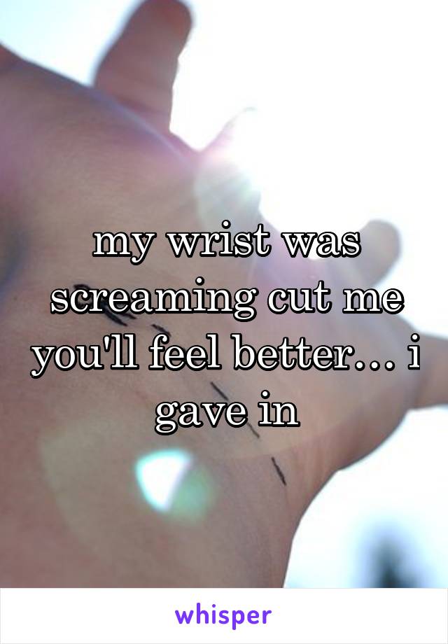 my wrist was screaming cut me you'll feel better… i gave in