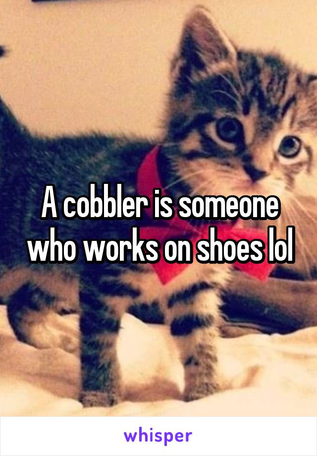 A cobbler is someone who works on shoes lol