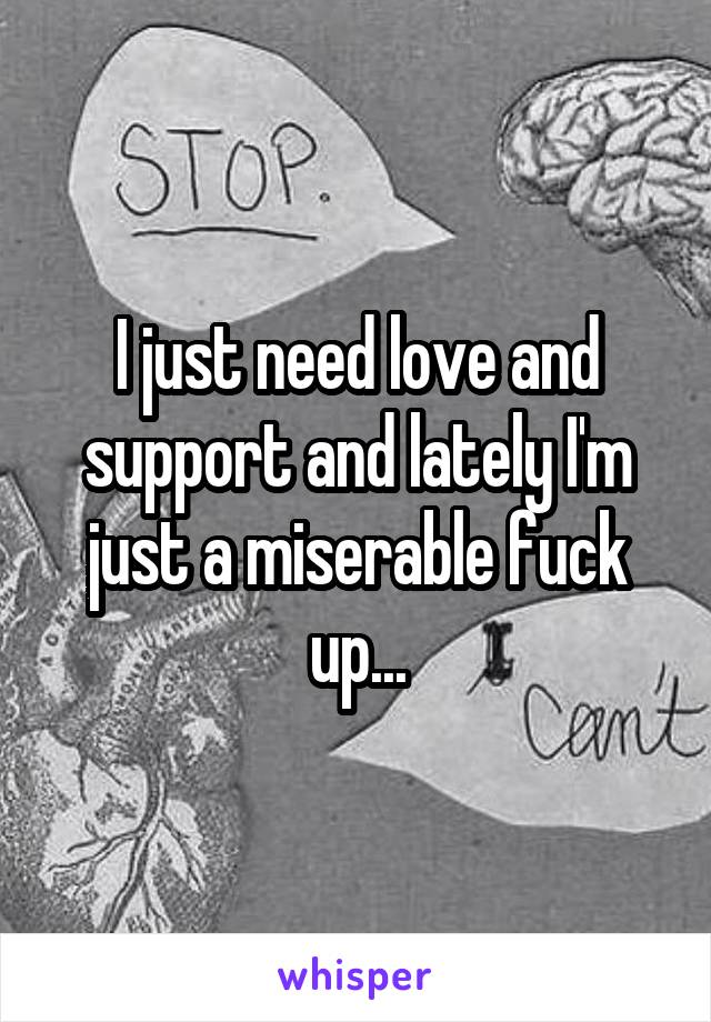 I just need love and support and lately I'm just a miserable fuck up...