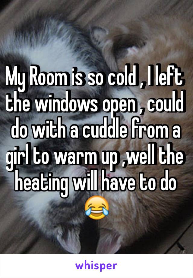 My Room is so cold , I left the windows open , could do with a cuddle from a girl to warm up ,well the heating will have to do 😂