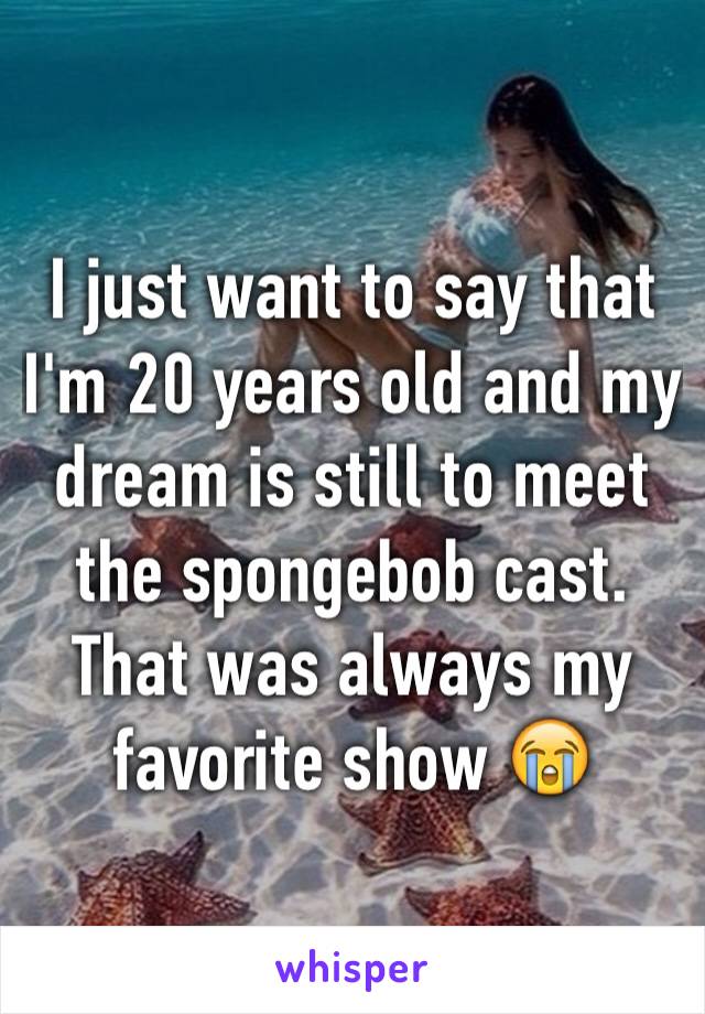 I just want to say that I'm 20 years old and my dream is still to meet the spongebob cast. That was always my favorite show 😭