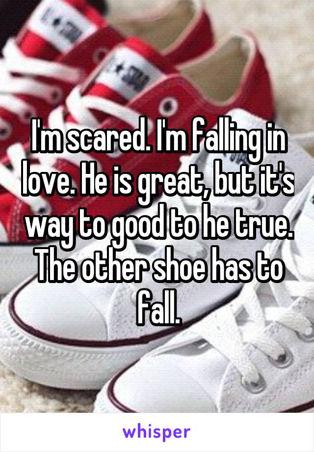 I'm scared. I'm falling in love. He is great, but it's way to good to he true. The other shoe has to fall.