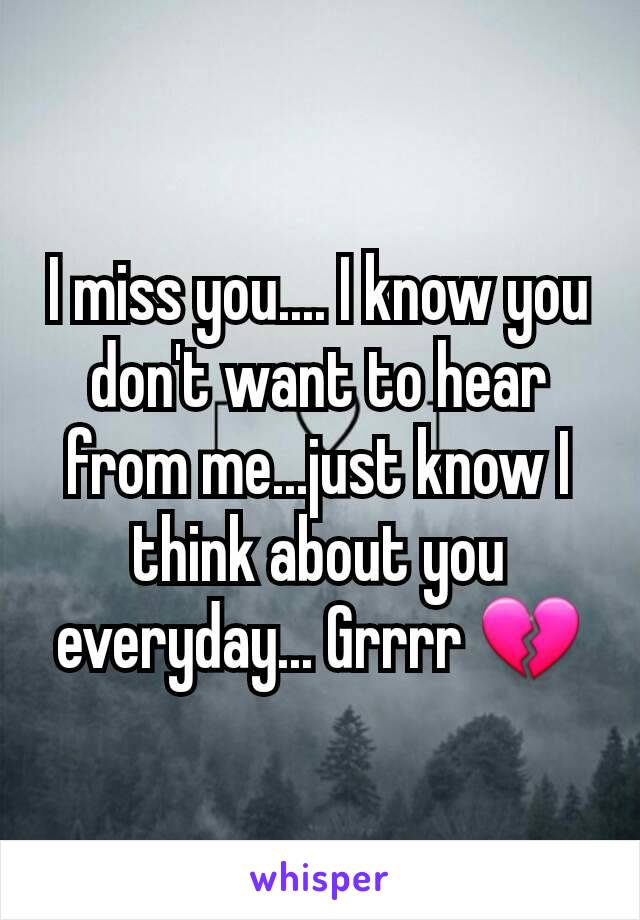 I miss you.... I know you don't want to hear from me...just know I think about you everyday... Grrrr 💔