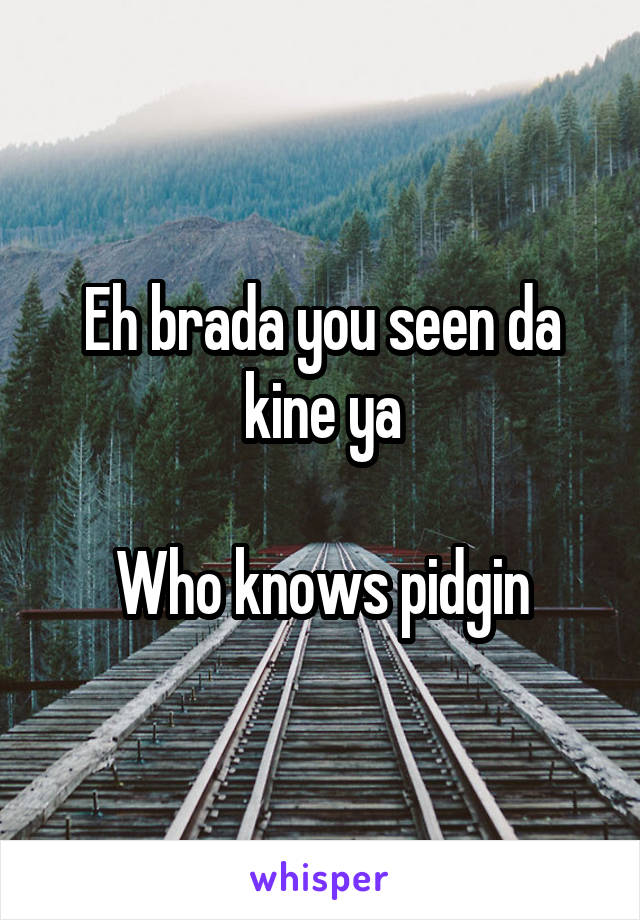 Eh brada you seen da kine ya

Who knows pidgin