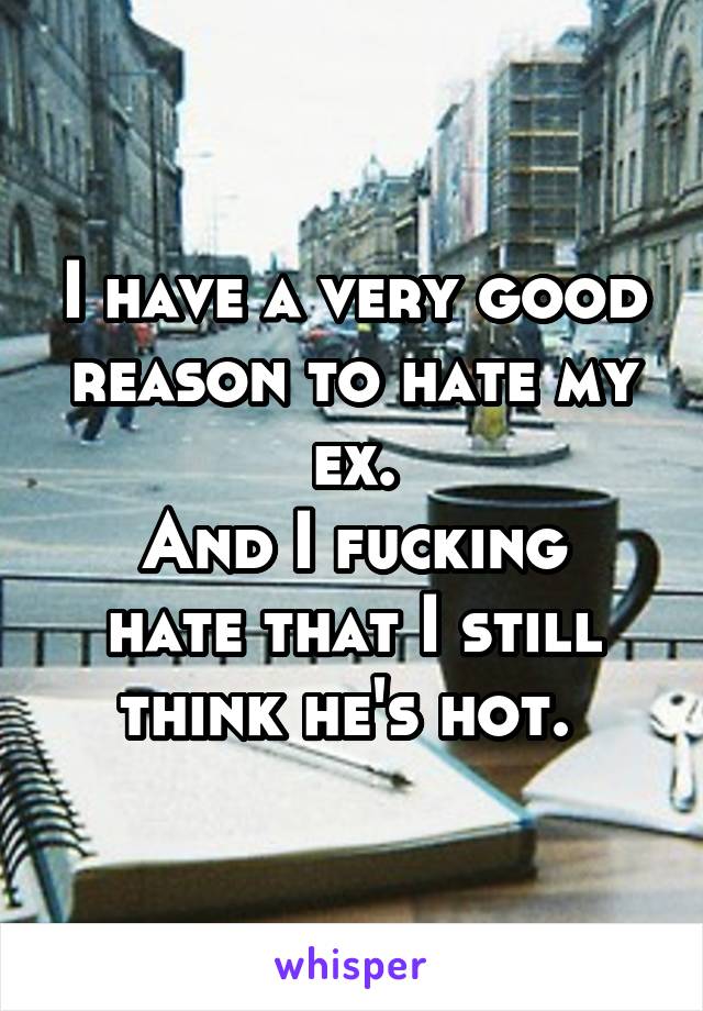 I have a very good reason to hate my ex.
And I fucking hate that I still think he's hot. 