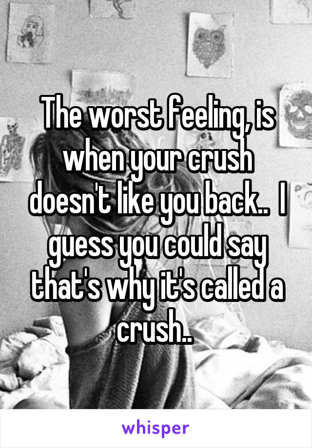 The worst feeling, is when your crush doesn't like you back..  I guess you could say that's why it's called a crush.. 