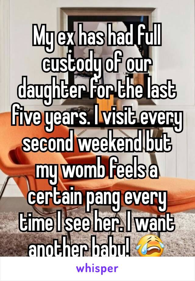 My ex has had full custody of our daughter for the last five years. I visit every second weekend but my womb feels a certain pang every time I see her. I want another baby! 😭