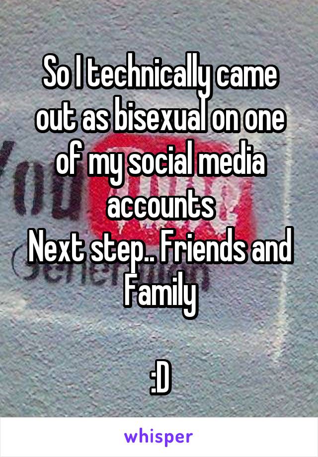 So I technically came out as bisexual on one of my social media accounts
Next step.. Friends and Family

:D