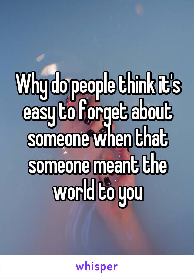 Why do people think it's easy to forget about someone when that someone meant the world to you