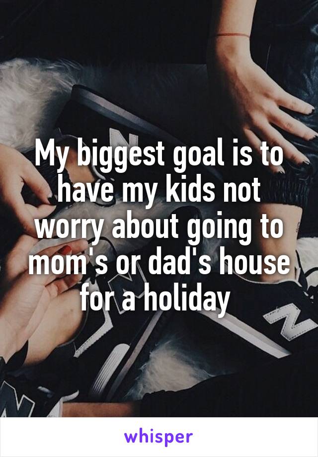 My biggest goal is to have my kids not worry about going to mom's or dad's house for a holiday 