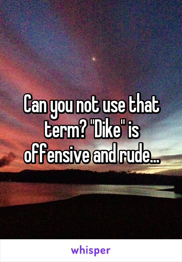 Can you not use that term? "Dike" is offensive and rude...