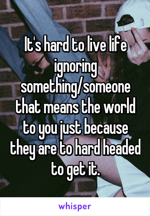 It's hard to live life ignoring something/someone that means the world to you just because they are to hard headed to get it.