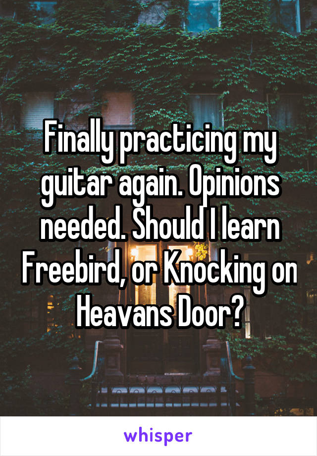 Finally practicing my guitar again. Opinions needed. Should I learn Freebird, or Knocking on Heavans Door?