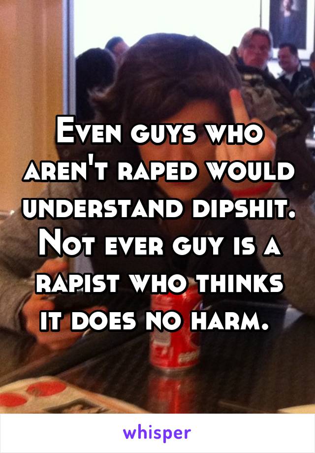 Even guys who aren't raped would understand dipshit. Not ever guy is a rapist who thinks it does no harm. 