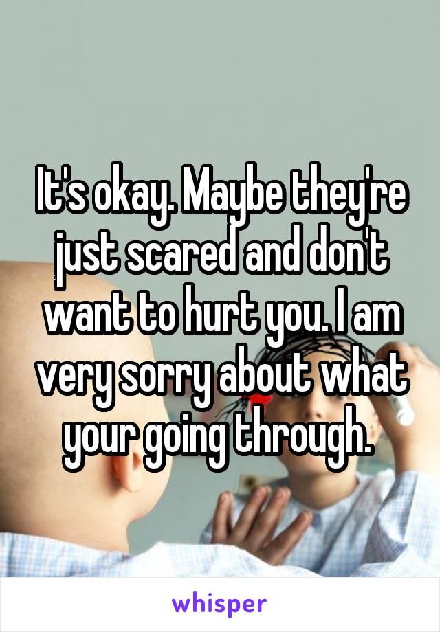 It's okay. Maybe they're just scared and don't want to hurt you. I am very sorry about what your going through. 