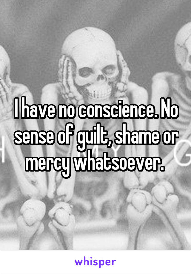 I have no conscience. No sense of guilt, shame or mercy whatsoever. 