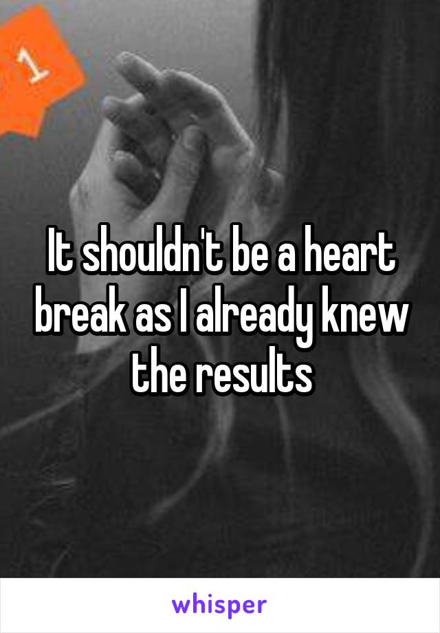 It shouldn't be a heart break as I already knew the results