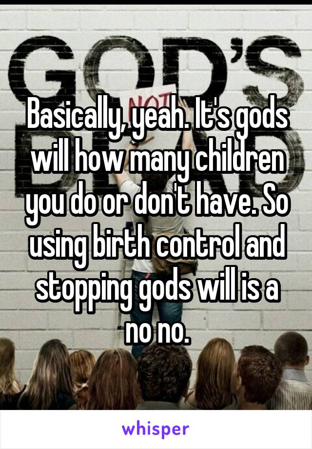 Basically, yeah. It's gods will how many children you do or don't have. So using birth control and stopping gods will is a no no.