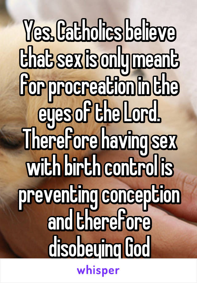 Yes. Catholics believe that sex is only meant for procreation in the eyes of the Lord. Therefore having sex with birth control is preventing conception and therefore disobeying God