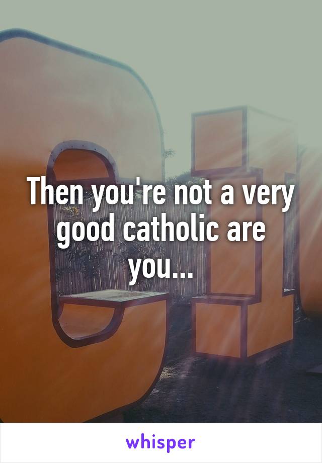 Then you're not a very good catholic are you...