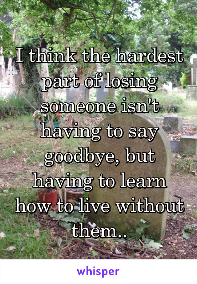 I think the hardest part of losing someone isn't having to say goodbye, but having to learn how to live without them..