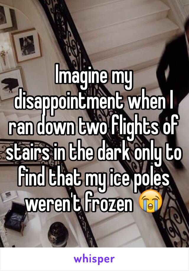 Imagine my disappointment when I ran down two flights of stairs in the dark only to find that my ice poles weren't frozen 😭