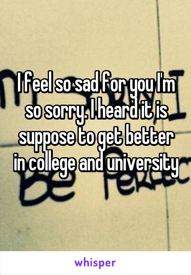 I feel so sad for you I'm so sorry. I heard it is suppose to get better in college and university 