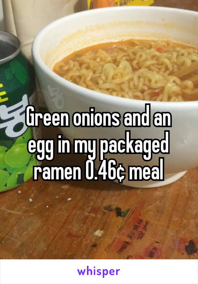 Green onions and an egg in my packaged ramen 0.46¢ meal