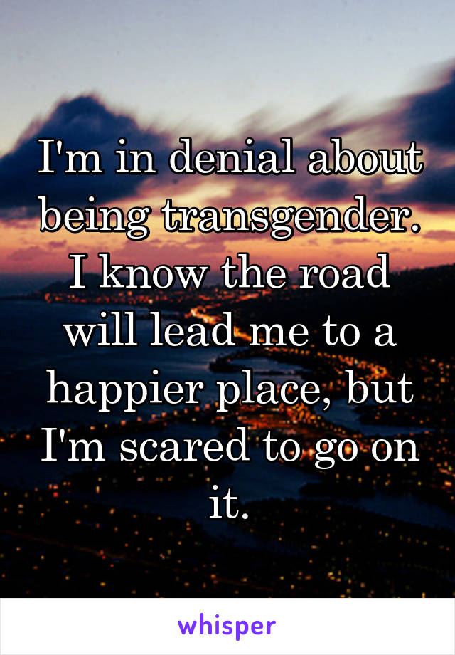 I'm in denial about being transgender. I know the road will lead me to a happier place, but I'm scared to go on it.